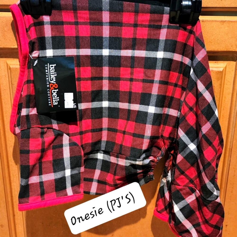 Dog onesie by "Bailey & Bella" in red plaid
